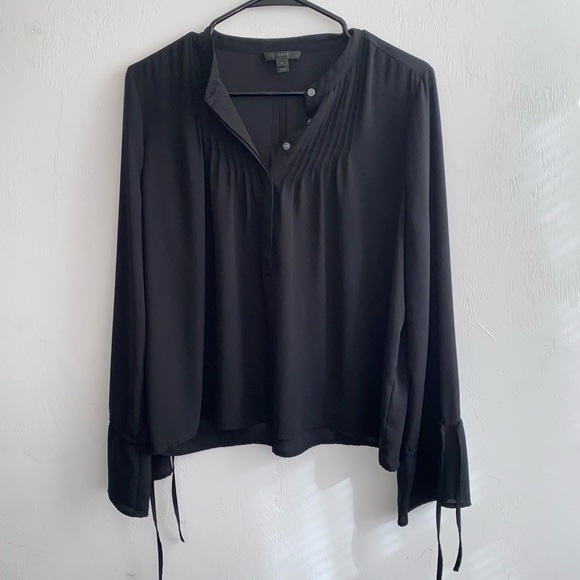 J Crew Black Bell Sleeves Blouse with Pintucks - Picture 2 of 8